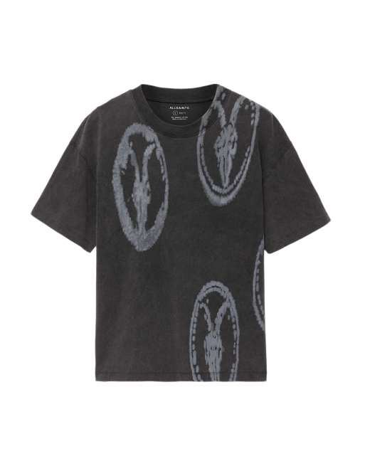AllSaints Rammy Kurzarmshirt mit Rundhalsausschnitt in verwaschenem Schwarz, 2 von 6