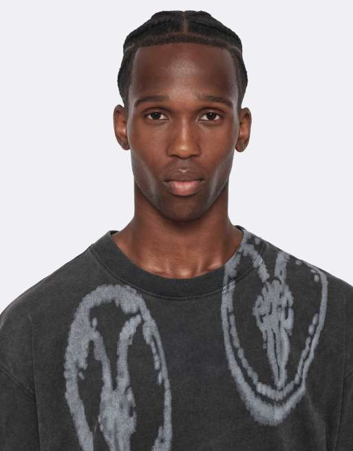 AllSaints Rammy Kurzarmshirt mit Rundhalsausschnitt in verwaschenem Schwarz, 3 von 6