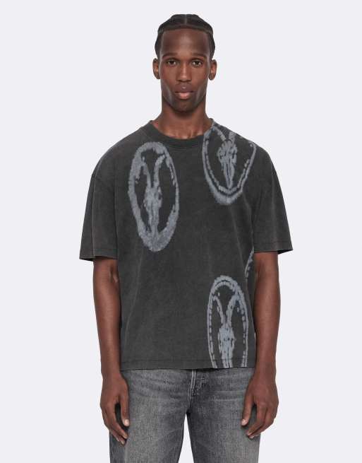 AllSaints Rammy Kurzarmshirt mit Rundhalsausschnitt in verwaschenem Schwarz, 4 von 6
