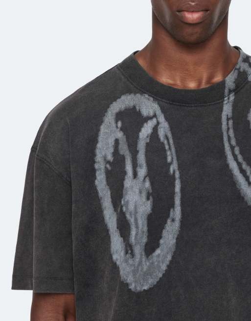 AllSaints Rammy Kurzarmshirt mit Rundhalsausschnitt in verwaschenem Schwarz, 5 von 6