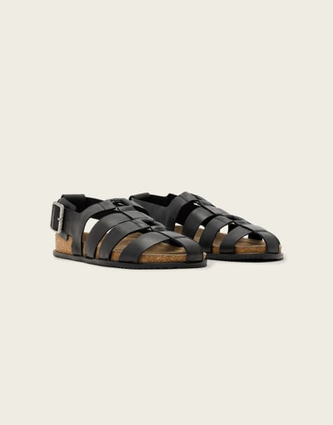 AllSaints – Randal – Gewebte Leder-Mules in Schwarz mit Ringdetail - view 1