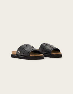 Allsaints Randal Leather Woven One Strap Sandals In Black