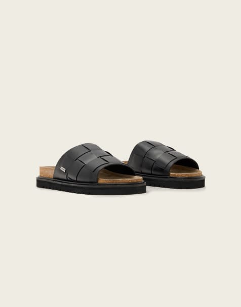 AllSaints Randal leather woven one strap sandals in black - view 1
