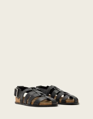 Allsaints Randal Leather Woven Ring Detail Mules In Black