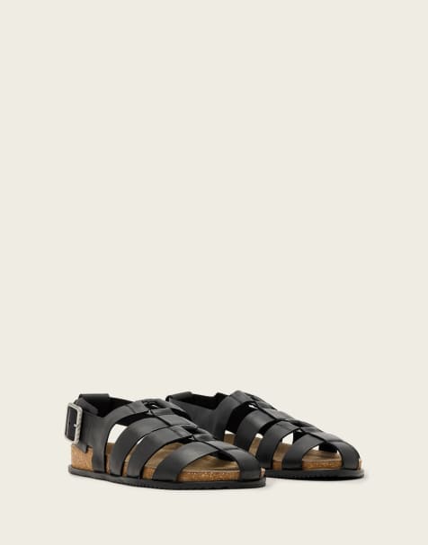 AllSaints – Randal – Svarta, vävda mules i läder med ringdetalj - view 1
