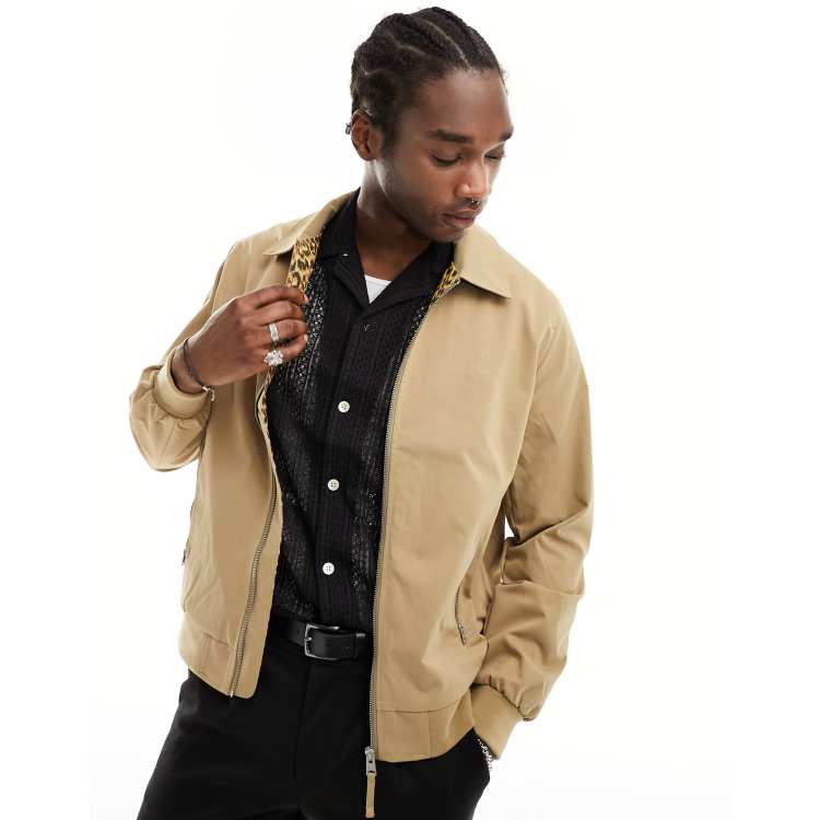 AllSaints Randall harrington leopard lining zip up jacket in