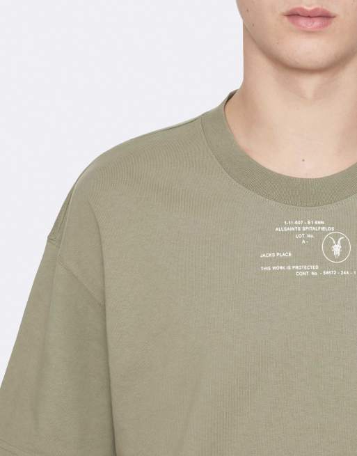 AllSaints Raphy Kurzarmshirt mit Rundhalsausschnitt in Fenchelgrün, 5 von 6