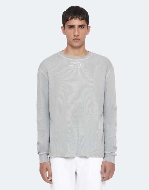 AllSaints Raphy Langarmshirt mit Rundhalsausschnitt in Kieselgrau, 4 von 6