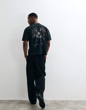 AllSaints Raptour short sleeve graphic logo t-shirt with back print in washed black