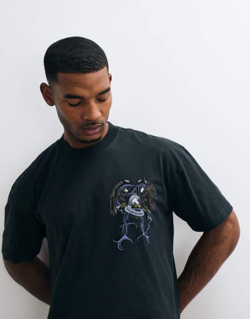 AllSaints Raptour short sleeve graphic logo t-shirt with back print in washed black, 4 of 5