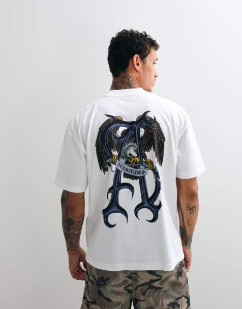 AllSaints Raptour short sleeve graphic logo t-shirt with back print in white - view 1