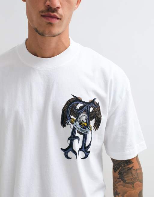 AllSaints Raptour short sleeve graphic logo t-shirt with back print in white, 2 of 5