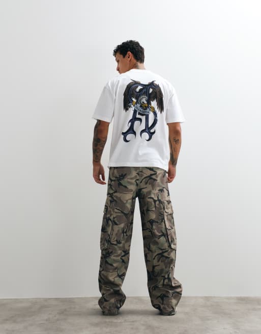 AllSaints Raptour short sleeve graphic logo t-shirt with back print in white, 4 of 5