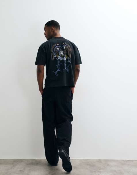 AllSaints Raptour T-shirt med korte ærmer, grafisk logo og print på ryggen i vasket sort - view 1