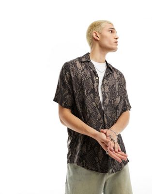AllSaints Rattle short sleeve shirt in snake print - ASOS Price Checker