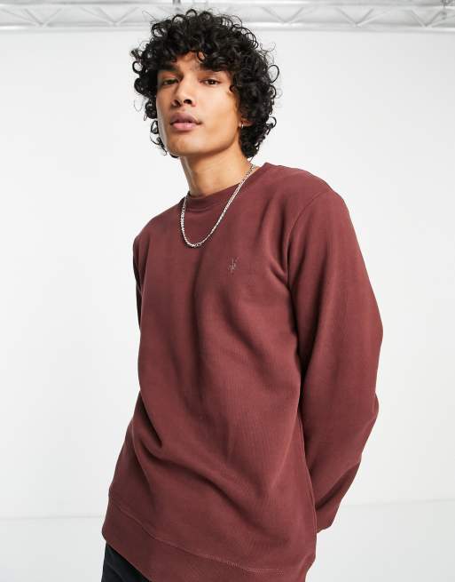 AllSaints raven crew neck sweatshirt in burgundy