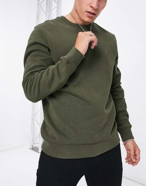 AllSaints Raven ramskull logo crew neck sweatshirt in green