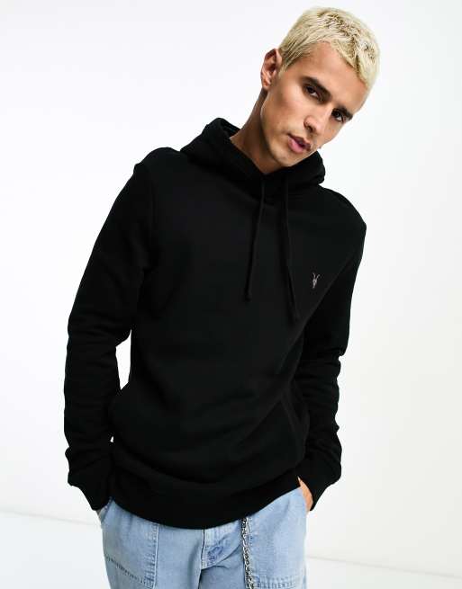 AllSaints Raven ramskull logo hoodie in black