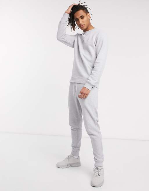 AllSaints Raven ramskull logo sweat joggers in grey marl | ASOS