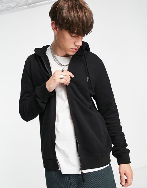 AllSaints Raven zip hoodie in black | ASOS