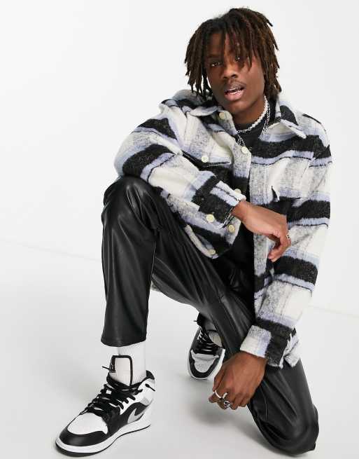 AllSaints – Rayado – Gebürstete, karierte Hemdjacke in Grau