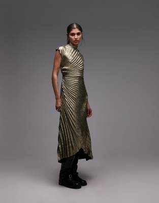 Allsaints Rayanna Pleated Maxi Dress In Gray
