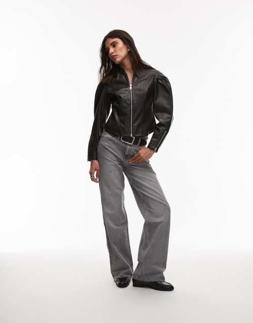 Allsaints – Rayna – Czarno-srebrna kurtka typu biker ze skóry owczej , 2 z 4