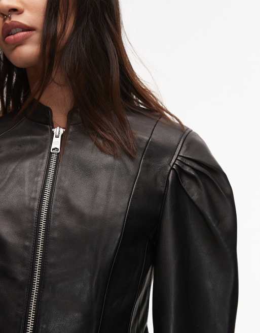 Allsaints – Rayna – Czarno-srebrna kurtka typu biker ze skóry owczej , 3 z 4