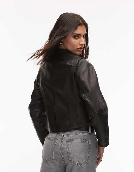 Allsaints – Rayna – Czarno-srebrna kurtka typu biker ze skóry owczej , 4 z 4