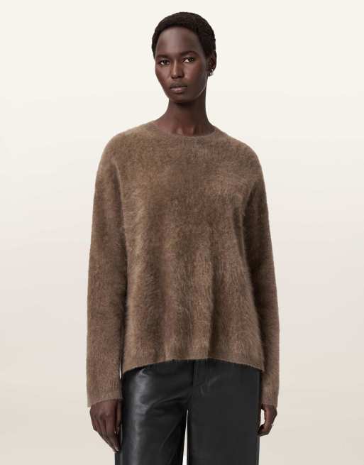 AllSaints – Rebel – Pullover in Walnussbraun mit Rundhalsausschnitt
