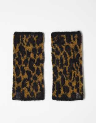 AllSaints brushed knit armwarmer with leather tab in leopard - ASOS Price Checker