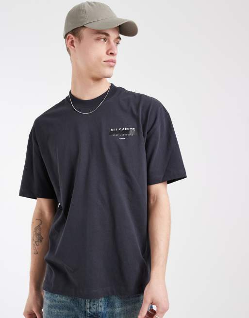 AllSaints – Redact – Czarny T-shirt oversize z haftowanym logo i efektem sprania, 2 z 5