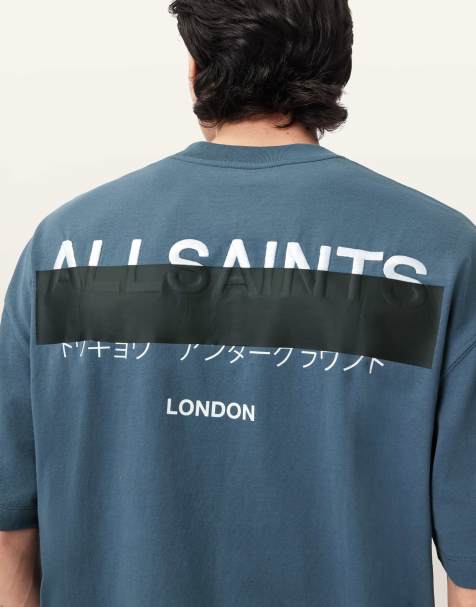 AllSaints – Redact – Kurzärmliges T-Shirt in Blau mit Rundhalsausschnitt - view 1