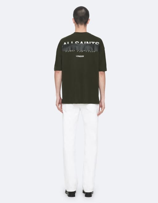 AllSaints Redact Kurzarmshirt mit Rundhalsausschnitt in sattem Khaki-Grün, 4 von 7