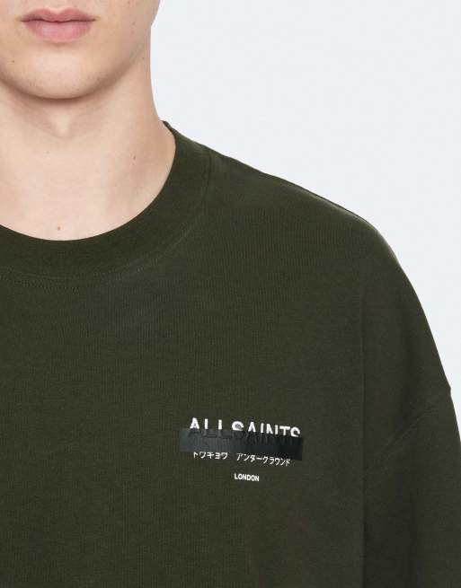 AllSaints Redact Kurzarmshirt mit Rundhalsausschnitt in sattem Khaki-Grün, 6 von 7