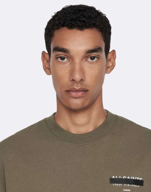 AllSaints Redact Kurzarmshirt mit Rundhalsausschnitt in verwaschenem Khaki, 3 von 6