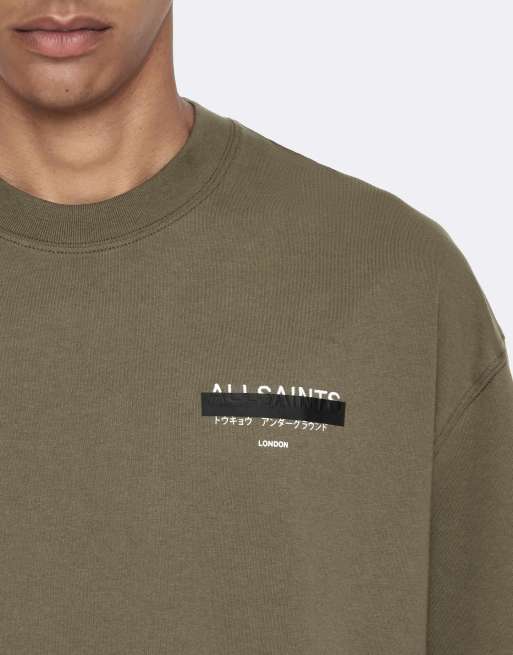 AllSaints Redact Kurzarmshirt mit Rundhalsausschnitt in verwaschenem Khaki, 5 von 6