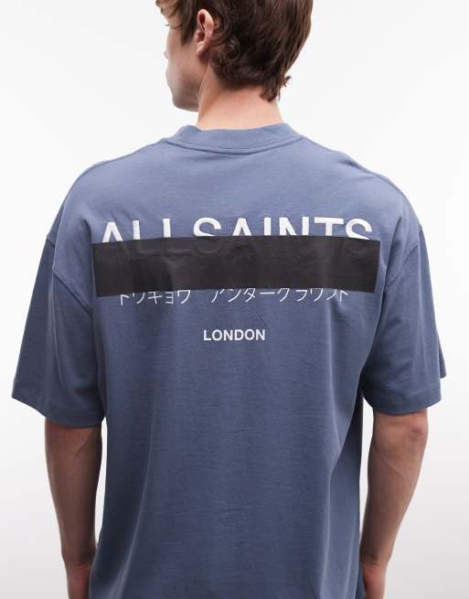 AllSaints – Redact – Mellanblå t-shirt i oversize med broderad logga och tryck baktill, 5 av 5
