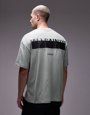 AllSaints – Redact – Mineralgrön t-shirt i oversize med logga - view 1