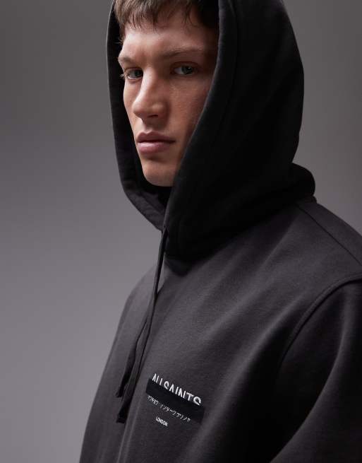 AllSaints Redact oth hoodie in washed black - BLACK, 4 of 4