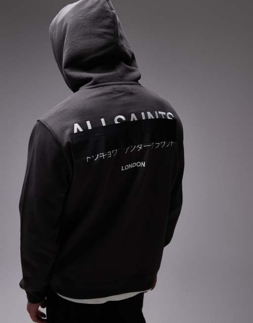 AllSaints Redact over the head hoodie in washed black, 2 of 4