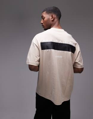 Redact oversized embroidered logo t-shirt in dusty light brown