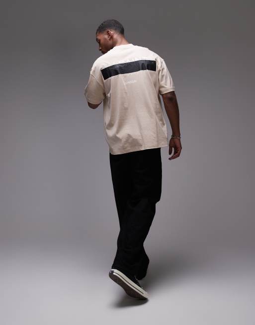 AllSaints Redact oversized embroidered logo t-shirt in dusty light brown