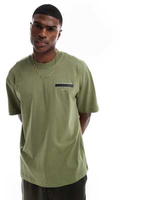 AllSaints Redact oversized embroidered logo t-shirt in green