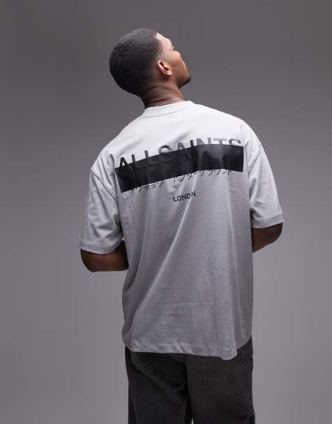 AllSaints Redact oversized embroidered logo t-shirt in machine gray - view 1