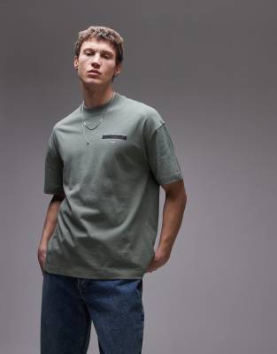 Allsaints Redact Oversized Embroidered Logo T-shirt In Green