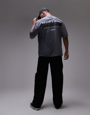 Allsaints Redact Oversized Embroidered Logo T-shirt In Blue