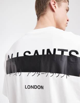 AllSaints AllSaints Redact oversized embroidered logo t-shirt in white - WHITE