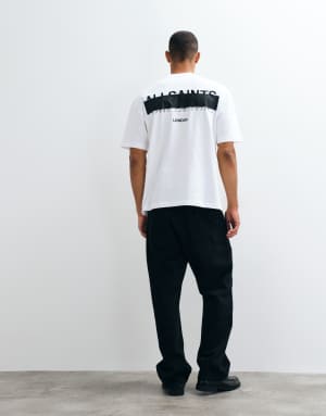 AllSaints Redact oversized embroidered logo t-shirt in white - WHITE