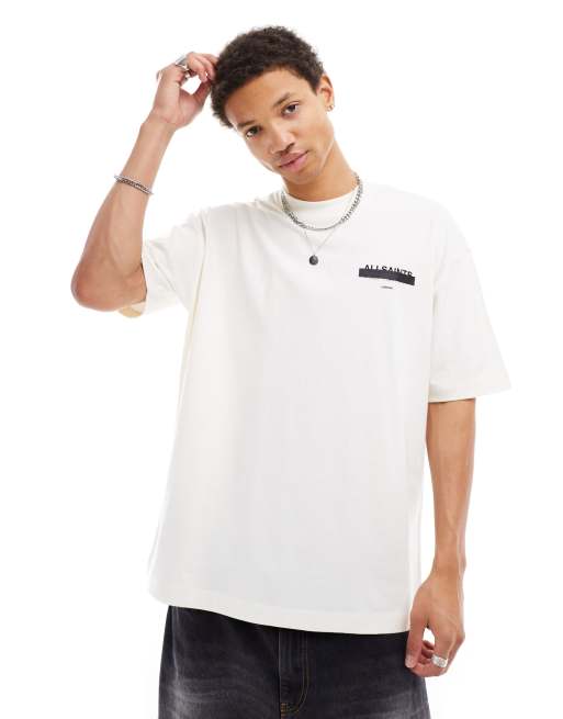 AllSaints Redact oversized embroidered logo t-shirt in white